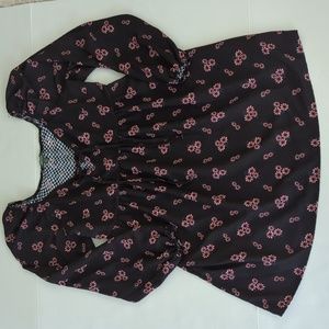 Wild Fable Floral Empire Waist Keyhole Dress M Black Pink Flowers Pattern